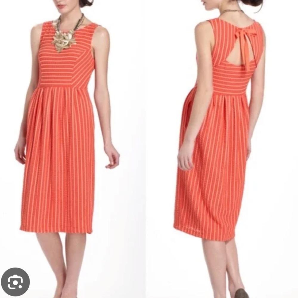Anthropologie Postmark | Retro Ribbon striped orange midi dress
